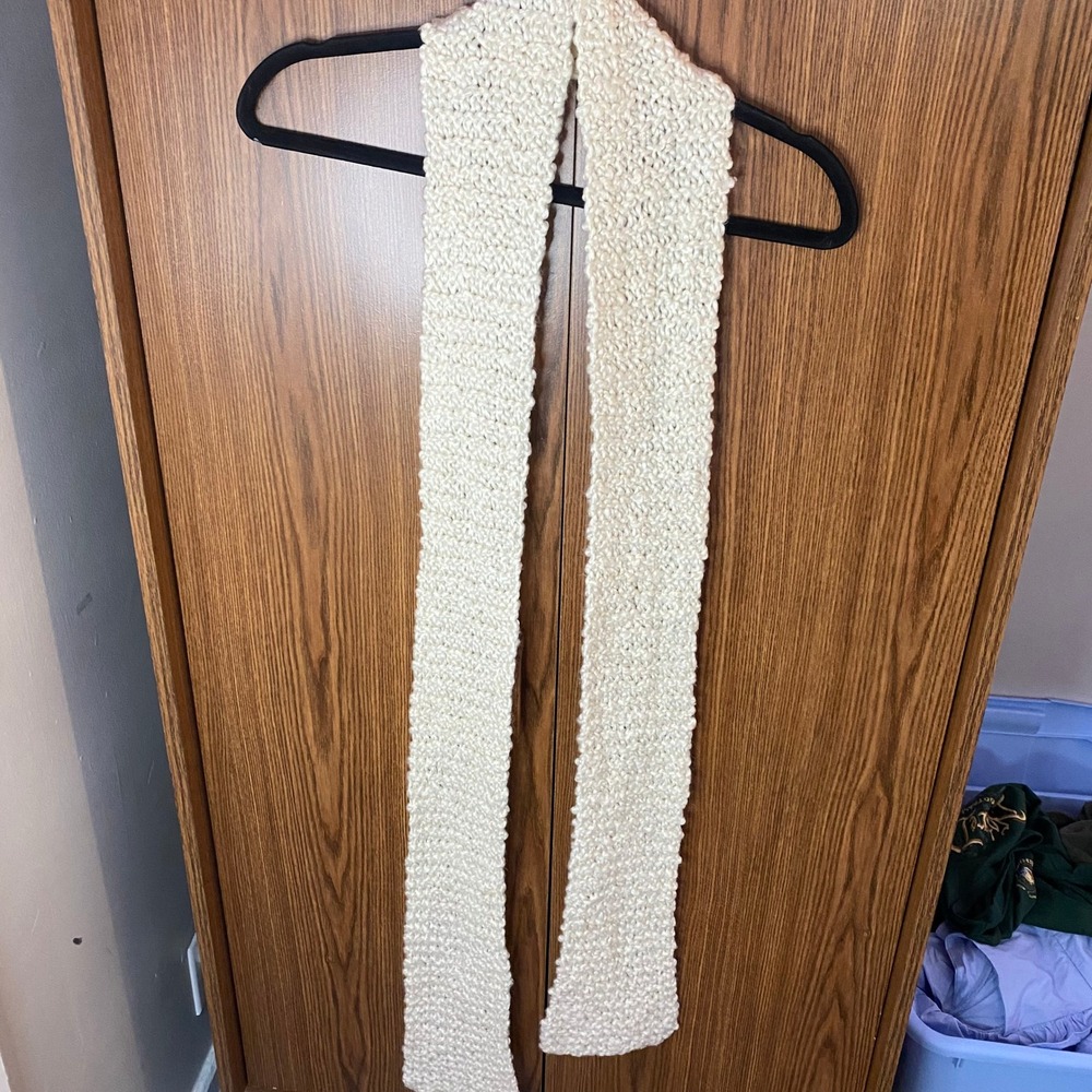 Handmade Knit Scarf Unisex OS Cream Off White Thick Crochet Textured Winter Coz